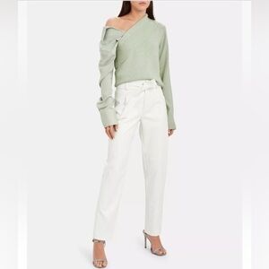 NWT SZ M Hellessy *Joffie* Mint Green Cashmere-Silk Sweater Satin Blouse Assym